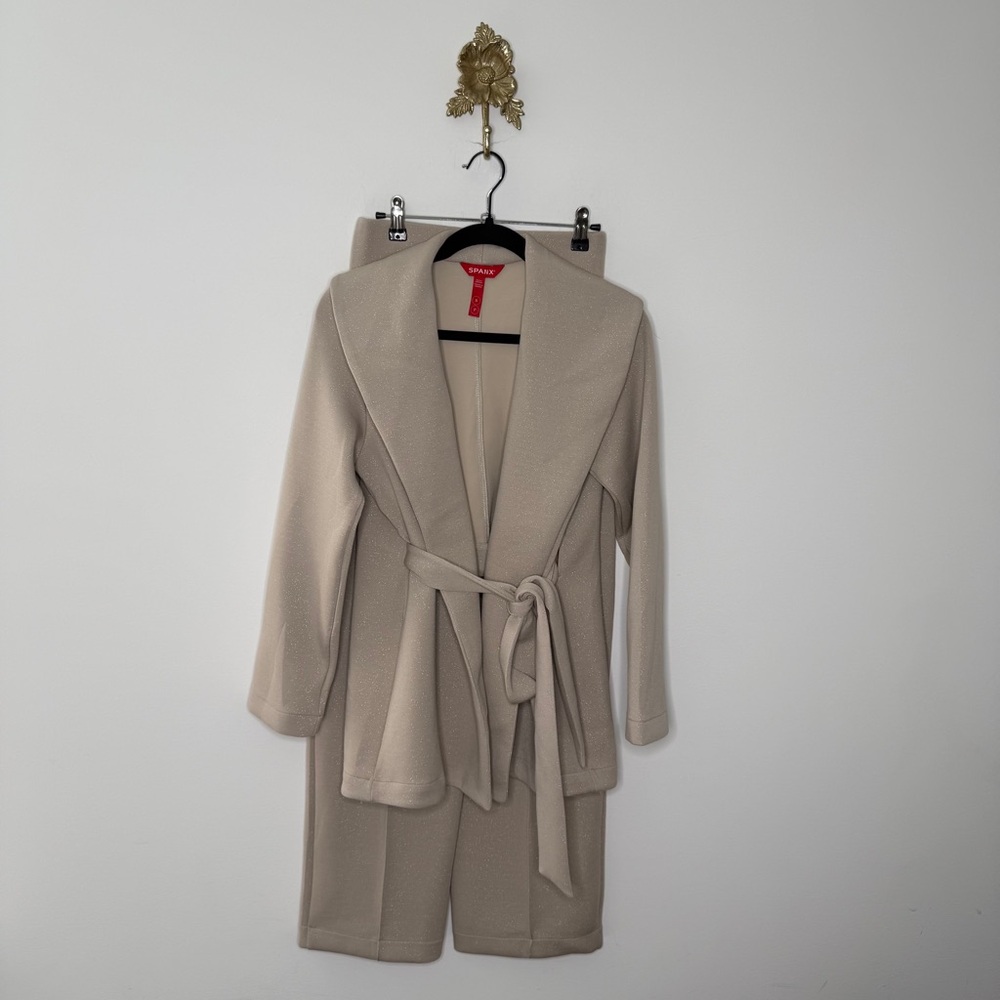 SPANX Cream Straight Leg Jumpsuit with Belted Jacket